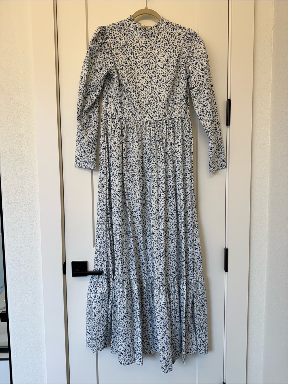 ASOS White and Blue Ditsy Floral Long Sleeve Maxi Dress